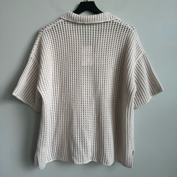 NEW Naked Cashmere Wren Crochet Short Sleeve Cashmere Shirt in Alabaster Medium - Picture 9 of 11
